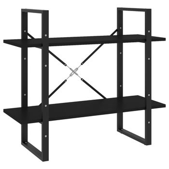 Estantería  librería de 2 niveles madera negro 80x30x70 cm