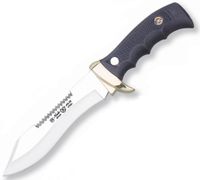 cuchillo aventurero 5002 miguel nieto de 20 cms con hoja de acero de 11 cms y mango forprene y zamak con funda de piel de primera calidad negra