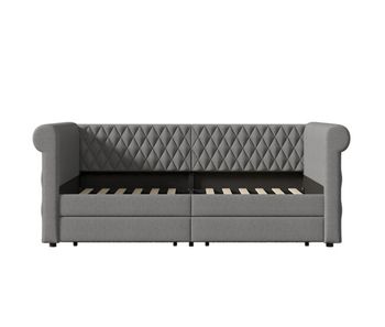 Sofá cama con 2 cajones de tela de lino - 90x200 cm - con somier - gris