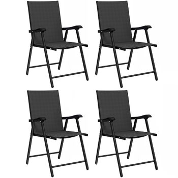 Outsunny Sillas Plegables Jardín Conjunto de 4 Sillas con Respaldo Alto y Reposabrazos para Terraza Playa 58x62x97 cm Negro   Aosom España