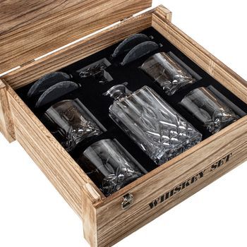 Set Botella Y 4 Vasos Whisky Natural Y Transparente