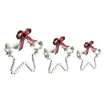 Conjunto De 3 Decoraciones De Navidad Led De Madera De Abeto Hecho A Mano Estrellas Colgantes Blanco Kallavesi