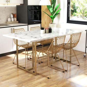 Mesa de comedor para 8 personas en efecto mármol blanca 160