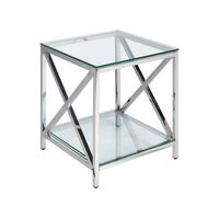 mesa auxiliar de vidrio templado transparente plateado 45 x 45 cm acero inoxidable audet