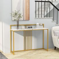mesa de entrada con superficie de marmol artificial y estructura de metal dorado 120 x 32 x 89 cm blanca cfw24789