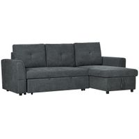 homcom sofa de 3 plazas con funcion de cama sofa cama con chaise longue tapizado en gris oscuro