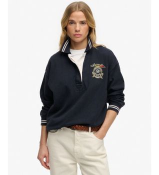 Superdry para mujer. W6012211A Sudadera Crest Rugby marino (M), Casual, Algodón, Manga larga