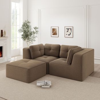 Sofá Modular Esquinero De Pana Marrón, 208 × 177 Cm, Configuración En L