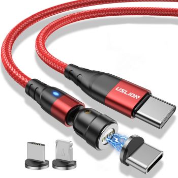 Línea magnética de carga rápida y transmisión de datos USLION PD60W Tipo C para cable Tipo C/iP/Micro de 1M/2M de longit