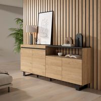 aparador efecto madera roble y negro 200x35x87cm con patas