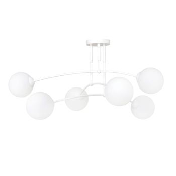 Plafón de techo 6 luces minimalista blanca con esferas de cristal