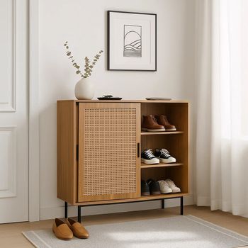 Zapatero de madera con puertas correderas