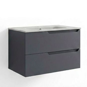 Kibath Mueble De Baño Con Lavabo Victoria 80x45 Cm Acabado Grafito Mate 2 Cajones Suspendido