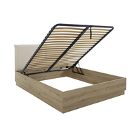cama con canape con cabecero en tela beige 140 x 190 cm acabado roble - tidy