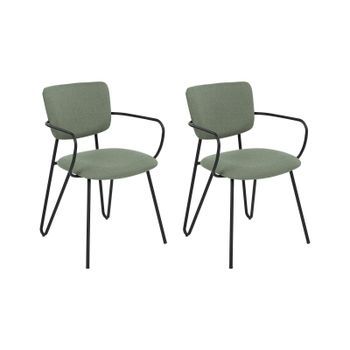 Conjunto De 2 Sillas Verde Oscuro Negro Poliéster Respaldo Curvo Sin Reposabrazos Elko