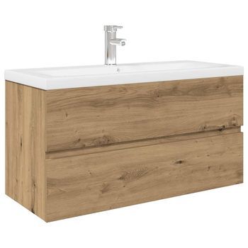 Mueble Para Lavabo Con Lavabo Integrado Y Grifo Roble Artesanal