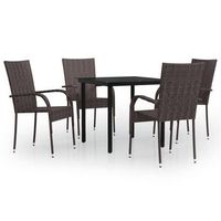juego de comedor de jardin 5 uds  conjunto mueble jardin mesa y sillas marron y negro