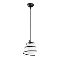 lampara de techo esfera de cristal blanco rodeado de una espiral negro