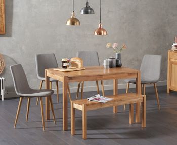 Oxford 120cm Solid Oak Dining Table with Helsinki Fabric Chairs with Oxford Bench - Grey, 2 Chairs