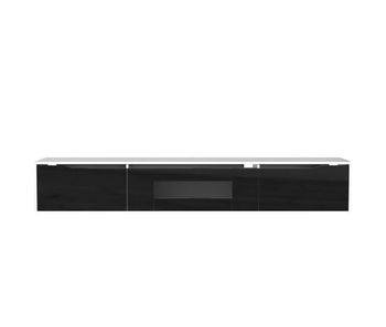 Mueble tv de 180 cm con luz led que cambia de color - 3 compartimentos grandes - negro