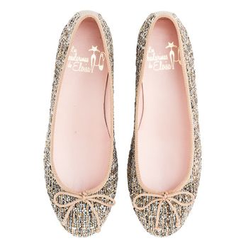 Bailarina plana tejido tweed beige - Modelo Chanel.