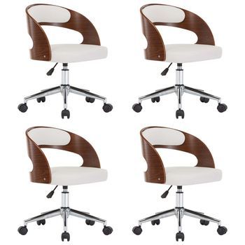 Sillas De Comedor Giratorias 4 Uds Madera Curvada Cuero Blanco Vidaxl