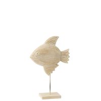 figurita de pez sobre base de madera de mango blanco 27x95x40 cm
