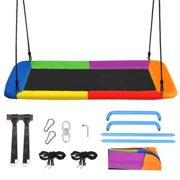 Costway Set Columpio con Cuerdas Regulables para Niños Estructura en Acero Impermeable para Interior Exterior Pórtico Patio Coloreado 150 x 80 cm