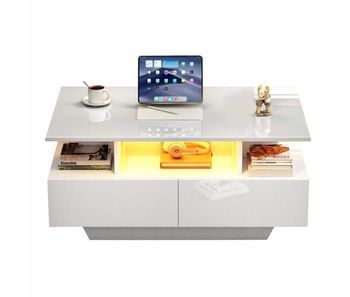 Mesa de centro moderna 90x55x41 cm - con led, 2 cajones, diseño elegante - blanco