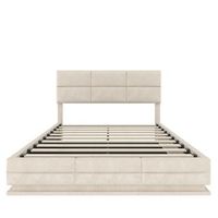cama tapizada 160x200 cm - cabezal ajustable puertos usbtype-c iluminacion led sistema de elevacion hidraulico gran capacidad de almacenamiento - beige