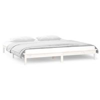 estructura de cama doble matrimonial con led madera maciza blanca 180x200 cm