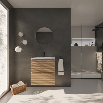 Conjunto De Baño Yinu | 60 Cm Blanco - Solomon | Dos Cajones | Lavabo Empotrado | Mueble Montado | No Incluye Espejo | Alday