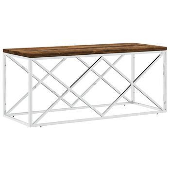Mesa De Centro，mesa Auxiliar，mesa De Café Acero Inoxidable Y Madera Maciza Reciclada