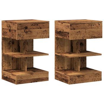 Pack 2 Uds Mesitas De Noche，mesilla De Noche Madera Ingeniería Envejecida 40x35x65 Cm