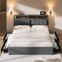 cama doble tapizada con 4 cajones de almacenamiento toma usb c cabecera ajustable y somier de listones de madera 140x200 cm