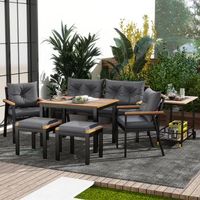 conjunto de mesa y sillas de comedor de madera de acacia muebles de jardin conjunto de mesa y sillas de comedor de jardin de 6-7 plazas con sillones y carrito de comedor extraible funda de tela extraible y lavable