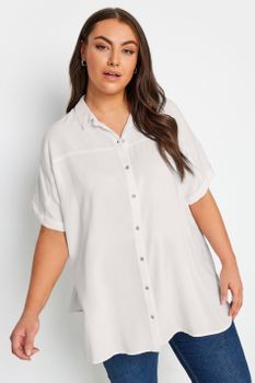 Yours Camisa Blanca Viscosa Con Manga Corta, Mujer Curvy Y Tallas Grandes, Yours