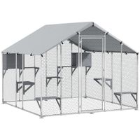 pawhut jaula grande para gatos exterior con 2 casitas 7 plataformas para saltar cubierta impermeable y anti-uv 240x193x195 cm