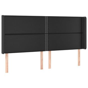 Cabecero Cama | Panel De Cabecera Con Orejas Cuero Sintético Negro 183x16x118/128 Cm