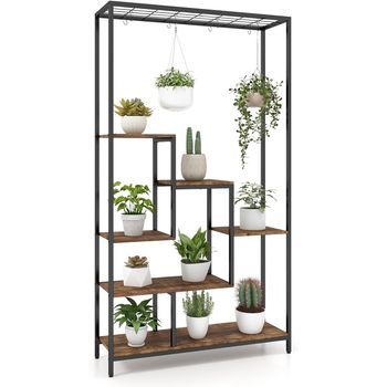Costway Soporte Para Plantas Alto De 6 Niveles,  Multiusos Para Balcón, Negro, 100 X 30 X 180 Cm
