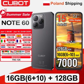 [Envío desde Polonia] Cubot Note 60, Teléfono Inteligente Android 15, Pantalla de 7.2'' 120Hz, 16GB (6+10GB) de RAM, 128GB de ROM, Cámara de 48MP, Batería de 7000mAh