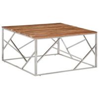 mesa de centro acero inoxidable y madera maciza acacia plateado vidaxl