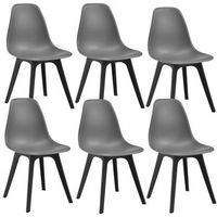 set de 6 sillas de comedor brevik diseno nordico plastico 83 x 54 x 48 cm - gris y negro encasa