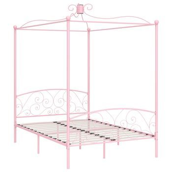 Cama Matrimonial | Cama Para Adultos | Estructura De Cama Con Dosel Metal Rosa 140x200 Cm