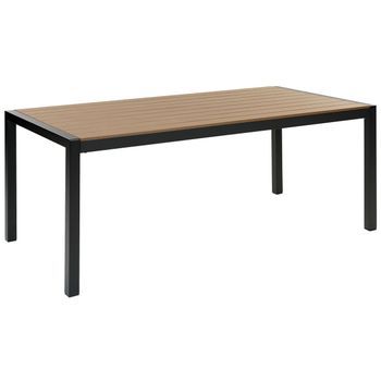 Mesa De Comedor De Metal Negro Madera Clara 180 X 90 Cm 6 Personas Vernio