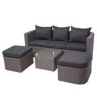 mobiliario de jardin con pufs mesa y cojines antracita y polirratan gris 040000526