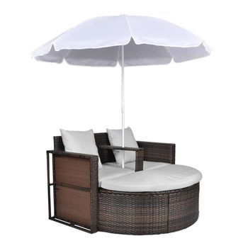 Cama Para Adultos | Cama De Jardín Con Sombrilla Ratán Sintético Marrón