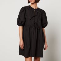 ganni tie string cotton-poplin mini dress - eu 40uk 12