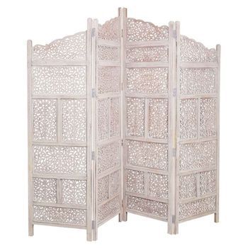 Biombo De Madera Artesanal Blanco 50(x4)x2x180