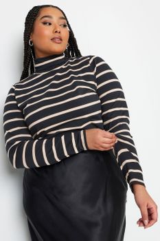 Yours Top De Cuello Alto Con Rayas Negras, Mujer Curvy Y Tallas Grandes, Yours